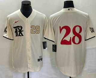 Mens Texas Rangers #28 Jonah Heim Number Cream 2023 City Connect Cool Base Stitched Baseball Jersey